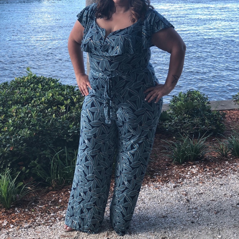 Blue Tropical Print jumpsuit- plus size